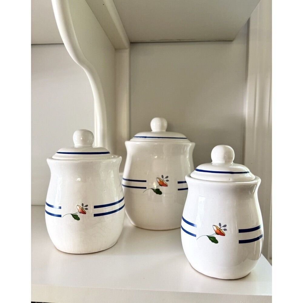 Vtg Floral Canister Set Set of 3 Ceramic Canisters Granny/Cottage Core 80s 90s